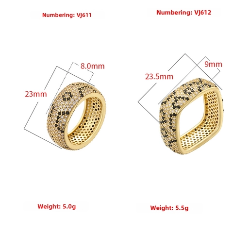 Luxury Copper Zirconia Leopard Print Open Rings For Women Personality Square Round Animal Pattern Inlaid Adjustable Band Ring Fashion Jewelry Gift