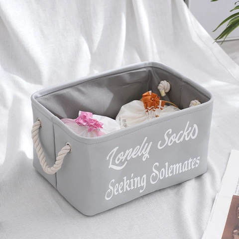 Large Fabric Storage Basket With Rope Handles Cotton Linen Rectangular Organizer For Closet Laundry Socks