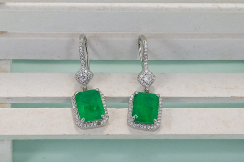 Vintage Emerald Green Zirconia Drop Earrings Rectangular Inlaid Rhinestone Copper Silver Gold Plated Jewelry For Women Gift