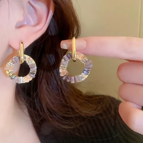 Orecchini A Cerchio Geometrici Lega Cristallo Colorato Strass Intarsiato Gioielli Vintage Con Silver Earring Post Donna