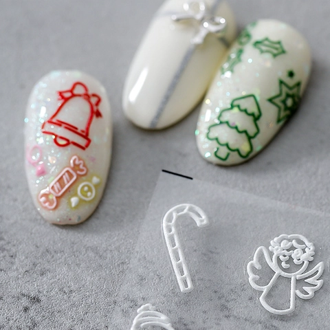 Christmas Nail Stickers 5D Embossed Relief Self Adhesive Winter Holiday Snowflake Reindeer Angel Manicure Decoration