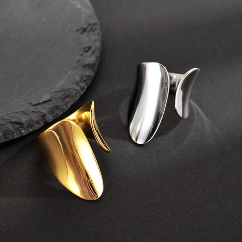 Minimalistischer S925 Sterlingsilber Offener Ring Für Damen Große Glatte Oberfläche Unregelmäßig Geometrisch Verstellbarer Statement Ring