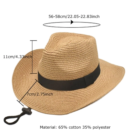 Cappello Di Paglia Da Cowboy Occidentale Tesa Larga Protezione Solare Estate Spiaggia Traspirante Jazz Fedora Con Corda Antivento