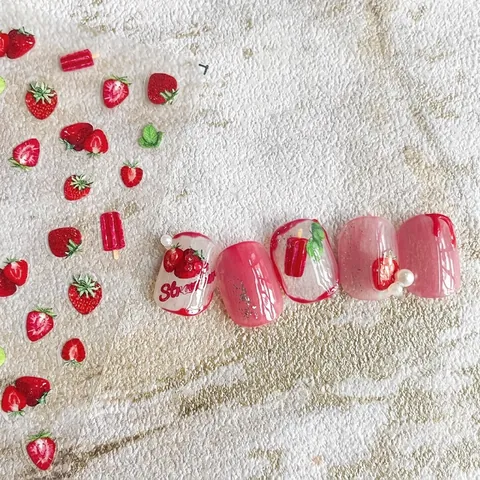 Autocollants Art Des Ongles Fruits Fraise Orange Décalcomanies Autocollantes Kawaii Jus Coloré Ultra Mince Souple Décor Manucure