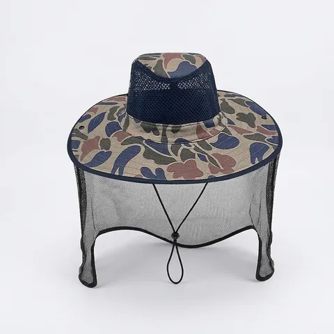 Outdoor Sun Hat Camouflage Bucket Hat With Mosquito Net Mesh Breathable UV Protection Fishing Hiking For Men