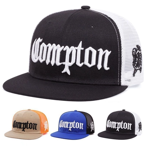 Gorra Trucker Con Bordado 3D Compton Ajustable Transpirable Malla Gorra De Béisbol Visera Plana Streetwear Hip Hop Para Hombre Mujer