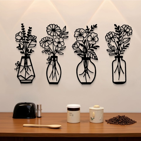 Decoración De Pared Minimalista De Florero De Metal Arte De Línea De Hierro Hueco Para Sala De Estar Dormitorio Estilo Nórdico