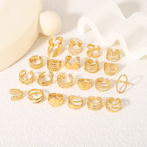 Minimalistisch Geometrisch Ausgehöhlt Edelstahl Offen Verstellbarer Ring Für Frauen Vergoldet Mode Strukturiert Schmuck