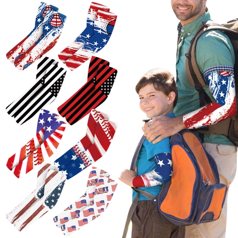 USA Flag Digital Print Sun Protection Arm Sleeves Quick Dry Elastic Cooling Arm Guards For Cycling Outdoor Men Women Kids
