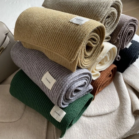 Sciarpa In Maglia Tinta Unita Spessa Calda Invernale Texture A Costine Imitazione Cashmere Versatile Per Donna E Uomo