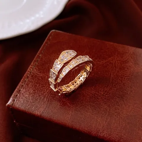 Schlangenform Offener Ring Kupfer Zirkon Mikropave Gewickelt Tier Motiv Luxus Schmuck Für Damen Verstellbar