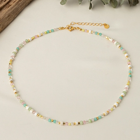 Collar de Cuentas de Piedra Natural Hecho a Mano Para Mujer Cuentas Mixtas de Colores Cadena de Clavícula de Cobre Chapado en Oro Joyería de Estilo Bohemio