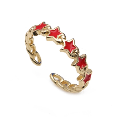 Offener Ring Mit Fünfzackigem Stern Kupfer 18K Vergoldet Bunte Emaille Verstellbares Band Modeschmuck Für Frauen
