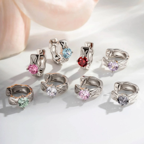 Cubic Zirconia Hoop Earrings Copper Wave Textured Round Piercing Jewelry Ear Cartilage Huggie Stud Colorful Fashion Accessory