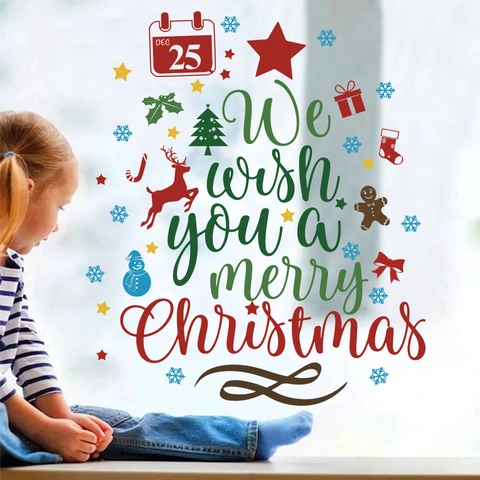 Kerstvensterstickers PVC Statisch Sneeuwvlok Rendier Merry Christmas Belettering Voor Feestelijke Glasdecoratie Vakantie