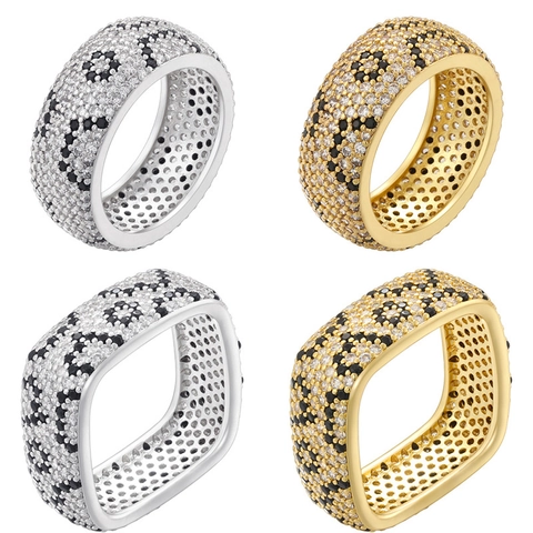 Luxury Copper Zirconia Leopard Print Open Rings For Women Personality Square Round Animal Pattern Inlaid Adjustable Band Ring Fashion Jewelry Gift