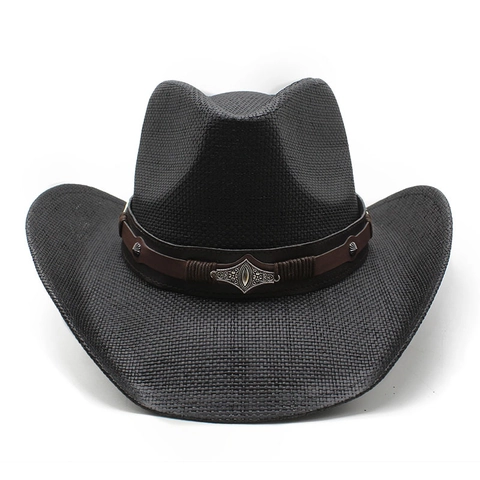 Cappello Da Cowboy In Paglia Con Fascia In Pelle Tesa Larga Protezione Solare Vintage Cappello Da Spiaggia Estate