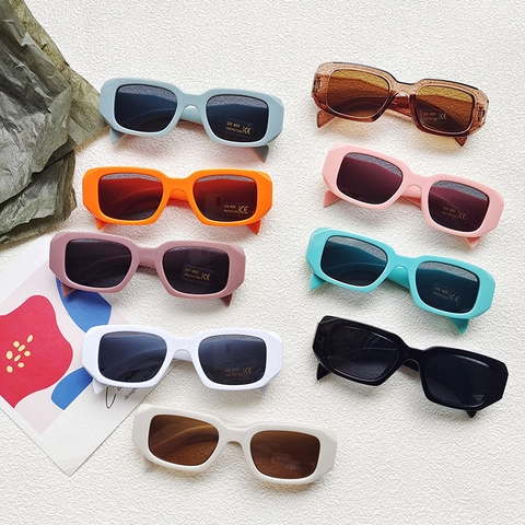 Retro Square Kids Sunglasses UV400 Protection Rectangular Resin Frame Vintage Wide Leg Eyewear For Boys Girls