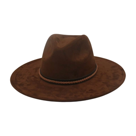 Wide Brim Fedora Hat Suede Polyester Western Cowboy Sun Protection Vacation Retro Elegant With Woven Band