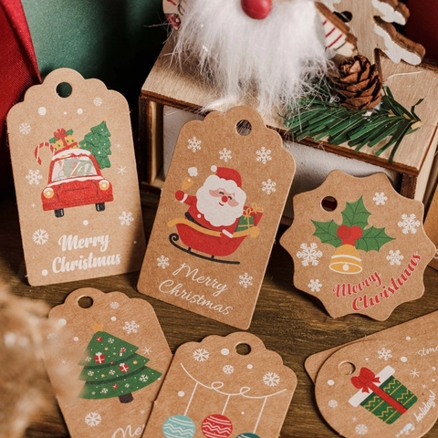 Weihnachten Kraftpapier Geschenkanhänger Weihnachtsmann Rentier Weihnachtsbaum Muster Geschenkverpackungsetiketten Fröhliche Weihnachten Hängeanhänger Mit Juteseilen