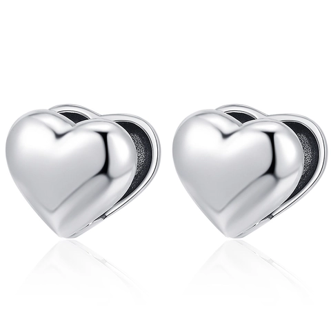 Vintage Copper Heart Shaped Hoop Earrings For Women Minimalist Glossy Heart Ear Buckle Fashion Jewelry Silver Color