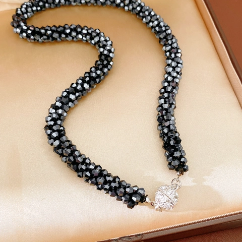 Collana Choker Perline Di Vetro Intrecciate Con Chiusura Magnetica In Lega Strass Elegante Moda Per Donne