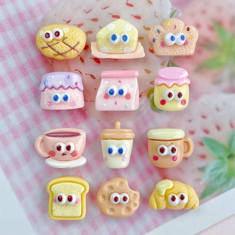 Mini Cartoon Food Bread Drink Resin Charms Flatback Cabochons For DIY Earring Nail Art Decoration Cute Jewelry Accessory