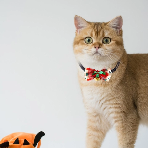 Weihnachten Haustier Schleife Verstellbar Hund Katze Halsband Mit Glocke Weihnachtsmann Elch Muster Polyester Festliches Kostüm Zubehör