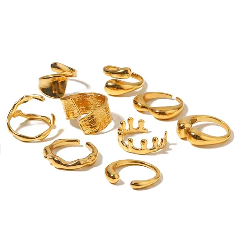 Irregular Geometric Lines Ring Stainless Steel 18K Gold Plated Adjustable Open Ring Molten Lava Style Hip Hop Jewelry