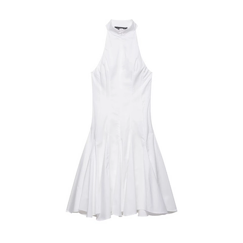 Weißes Neckholder Ärmelloses Midi Kleid Hohe Taille A-Linie Polyester Elegant Damen Mode