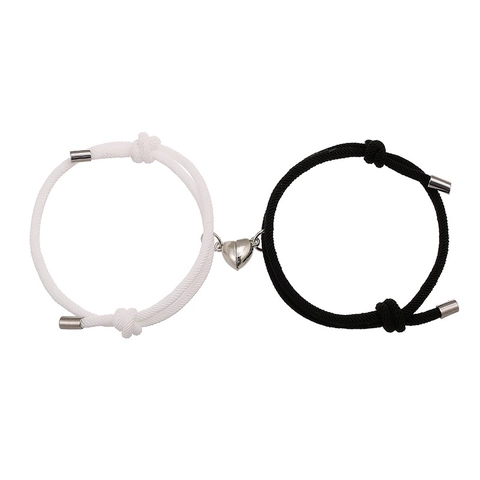 Magnetic Heart Shaped Matching Couple Bracelets Adjustable Milan Woven Rope Jewelry For Lovers Friends Gift