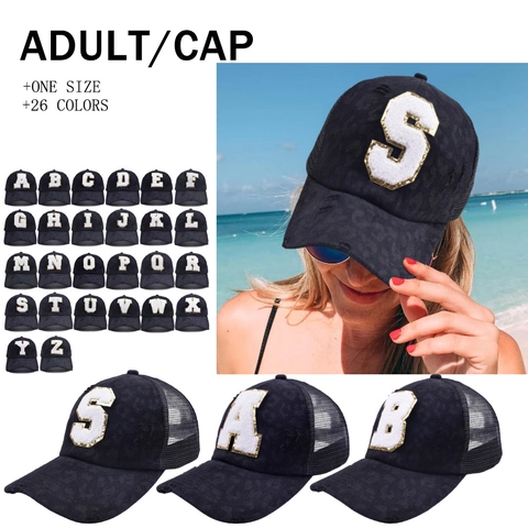 Gorra Béisbol Mujer Coleta Estampado Leopardo Parche Letra Lentejuelas Trucker Malla Transpirable Protección Aire Libre
