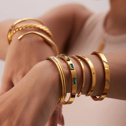 Retro Edelstahl Vergoldet Offener Armreif Armband Für Damen Strass Geometrischer Böser Blick Gedrehtes Seil Armreif Schmuck
