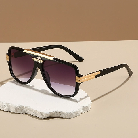 Retro Square Oversized Sunglasses Women Men Vintage Double Bridge PC Frame Metal Decor Fashion UV400 Shade Eyewear