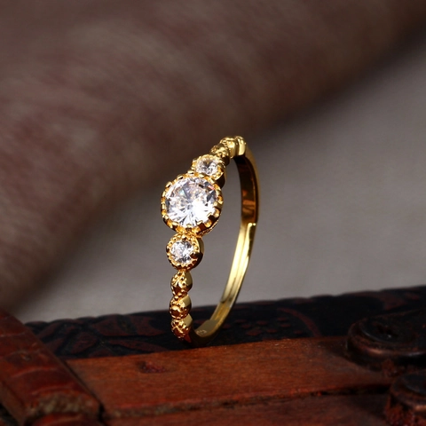 Vintage Steen Verstelbare Ring Dames Verguld Ronde Zirkonia Hol Paleis Stijl