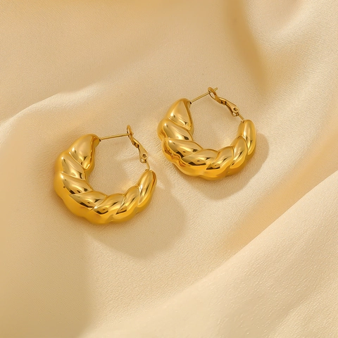 Twisted Hoop Earrings Stainless Steel Croissant Texture 18K Gold Plated Exaggerated Geometric Jewelry For Women