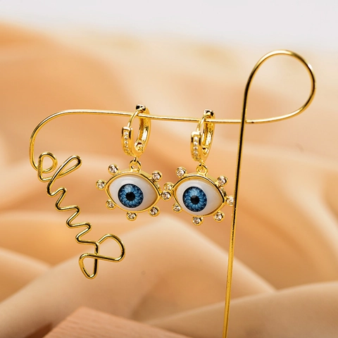 Evil Eye Creolen Edelstahl Mit Funkelnden Zirkonia Blaues Augenanhänger Trendiger Modeschmuck Für Damen