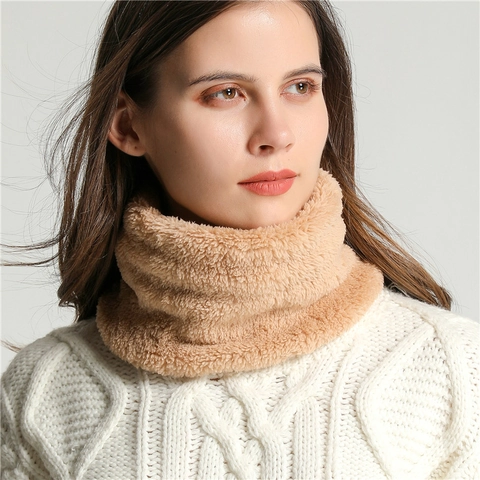 Neck Gaiter Scarf Coral Fleece Solid Color Warm Thick Winter Outdoor Neck Warmer For Men Women Kids