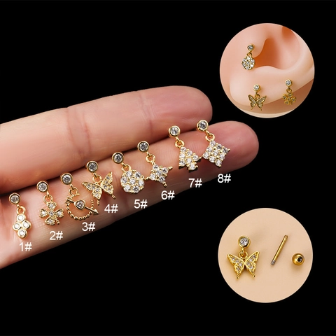 Pendiente De Cartílago De Acero Inoxidable Con Mariposa De Circonita Joyería De Piercing Geométrica Con Cierre De Rosca