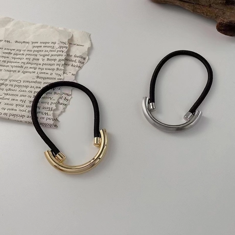 Minimalistischer Legierung C-form Metall Haargummi Ponytail Halter Elastisches Faser Haarseil Glattes Modernes Kopfstück Für Frauen
