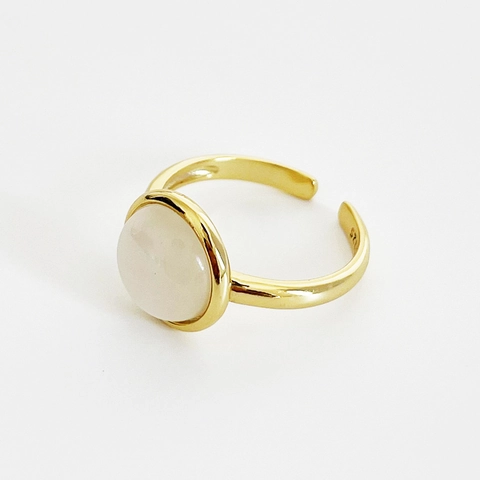 Anillo Ajustable De Plata De Ley 925 Con Piedra De Ojo De Gato Redonda Bañado En Oro De 18K Estilo Coreano