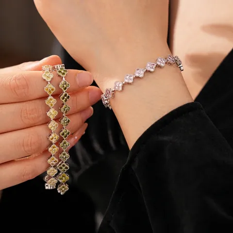 Pulsera De Trébol De Cuatro Hojas De Circonio Cobre Diseño De Flores Accesorio Elegante Y Dulce Para Mujer
