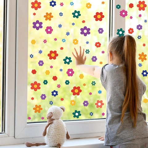 Colorful Flower Wall Stickers PVC Self Adhesive Cartoon Floral Decals For Kids Room Nursery Kindergarten Home Decoration