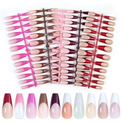 Faux Ongles French Press On Courts Amande Embouts Sans Couture Résine Amovibles Élégants Nude Pour Femmes