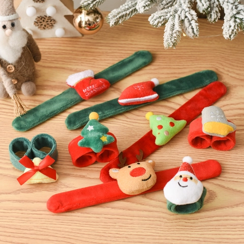 Bracelet Slap de Noël en Peluche Père Noël Renne Bracelet pour Enfants Fête Favorise Bracelet Festif Cadeau de Vacances Décoration
