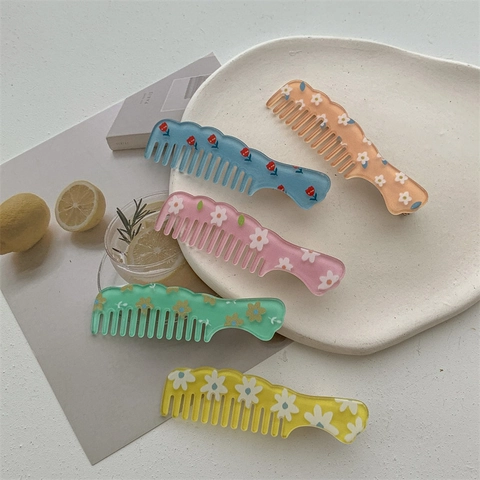 Mini Pinces À Peigne En Acrylique Avec Imprimé Floral Barrette À Frange Pinces Latérales Colorées Accessoires Pour Cheveux Filles
