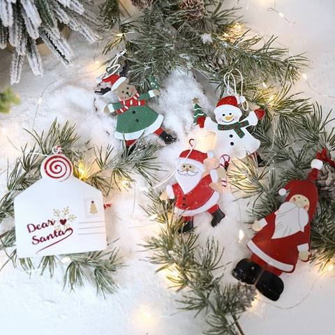 Christmas Tree Hanging Ornaments Painted Iron Metal Santa Reindeer Snowman Gingerbread Festive Holiday Home Party Decor