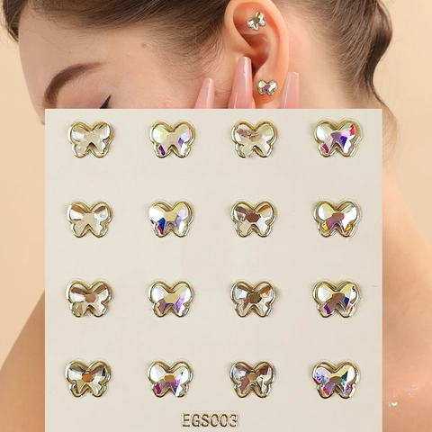 Rhinestone Ear Tattoo Stickers Self-Adhesive Jewelry Gems For Face Makeup Decoration Butterfly Heart Star Shapes