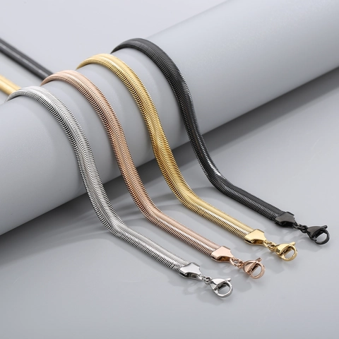 Stainless Steel Flat Snake Chain Necklace Herringbone Blade Link Minimalist Versatile Jewelry For Men Women