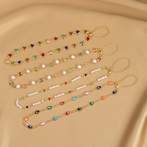Mode Anhänger Halskette Kupfer Legierung Kristall Bunte Emaille Kirsche Schmetterling Hamsa Hand Böser Blick Trendiger Schmuck Frauen Verstellbare Kette